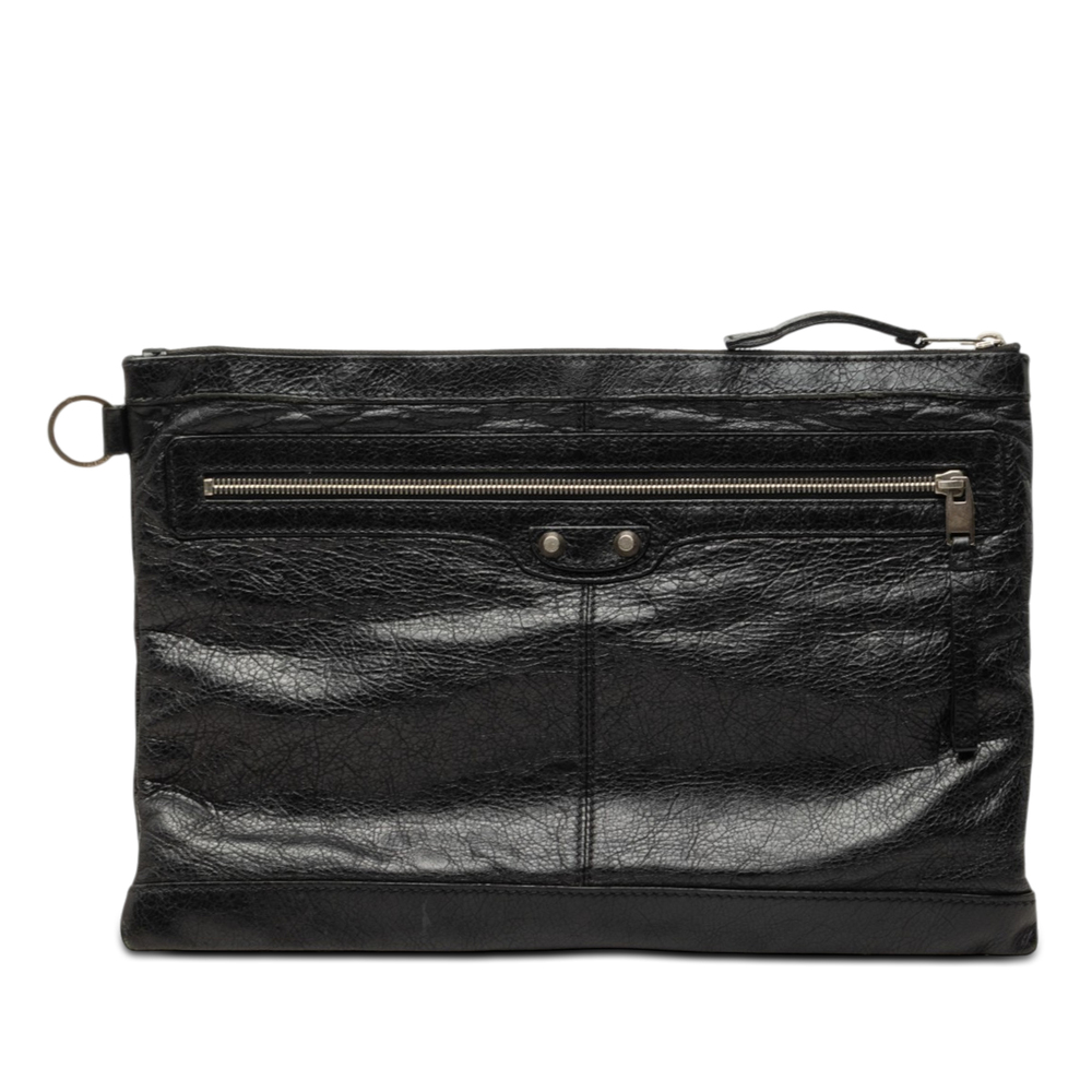 Pre-Loved Balenciaga Lambskin Motocross Classic Clip Clutch L